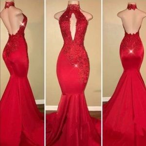 Red Halter Mermaid Prom Dress